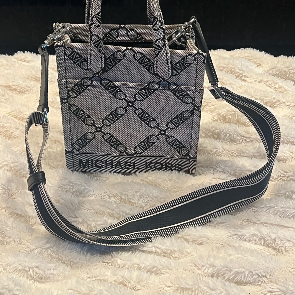 Michael Kors Black and White Crossbody Bag with Geometric Design